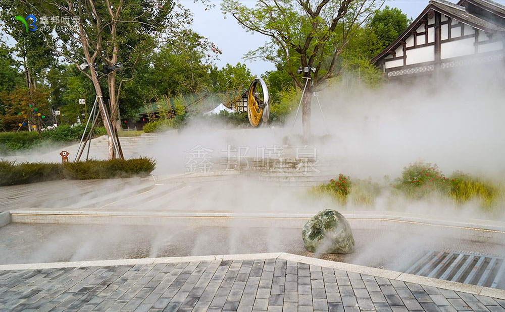 四川绵阳文化街云雾喷泉造景